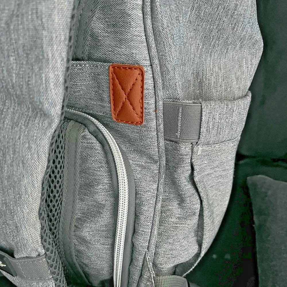 Canway Diaper Bag Backpack Gray Brown Leather Trim Travel Baby Bag‎ Large Multi